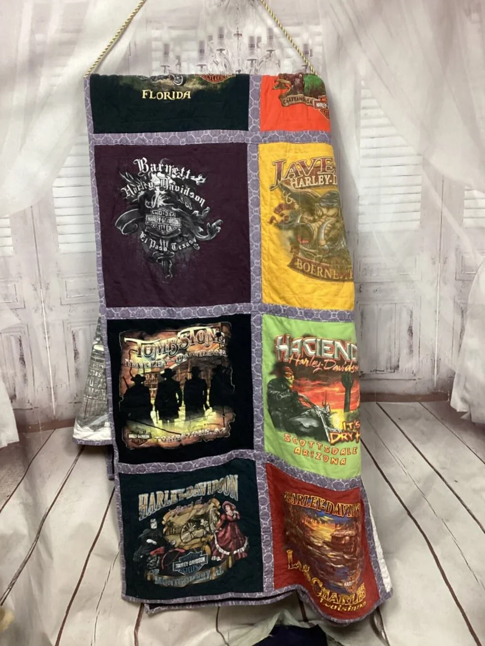 Harley Davidson Tee Shirt Quilt & 4 Pillow Cases 60+ t-shirts Double Sided